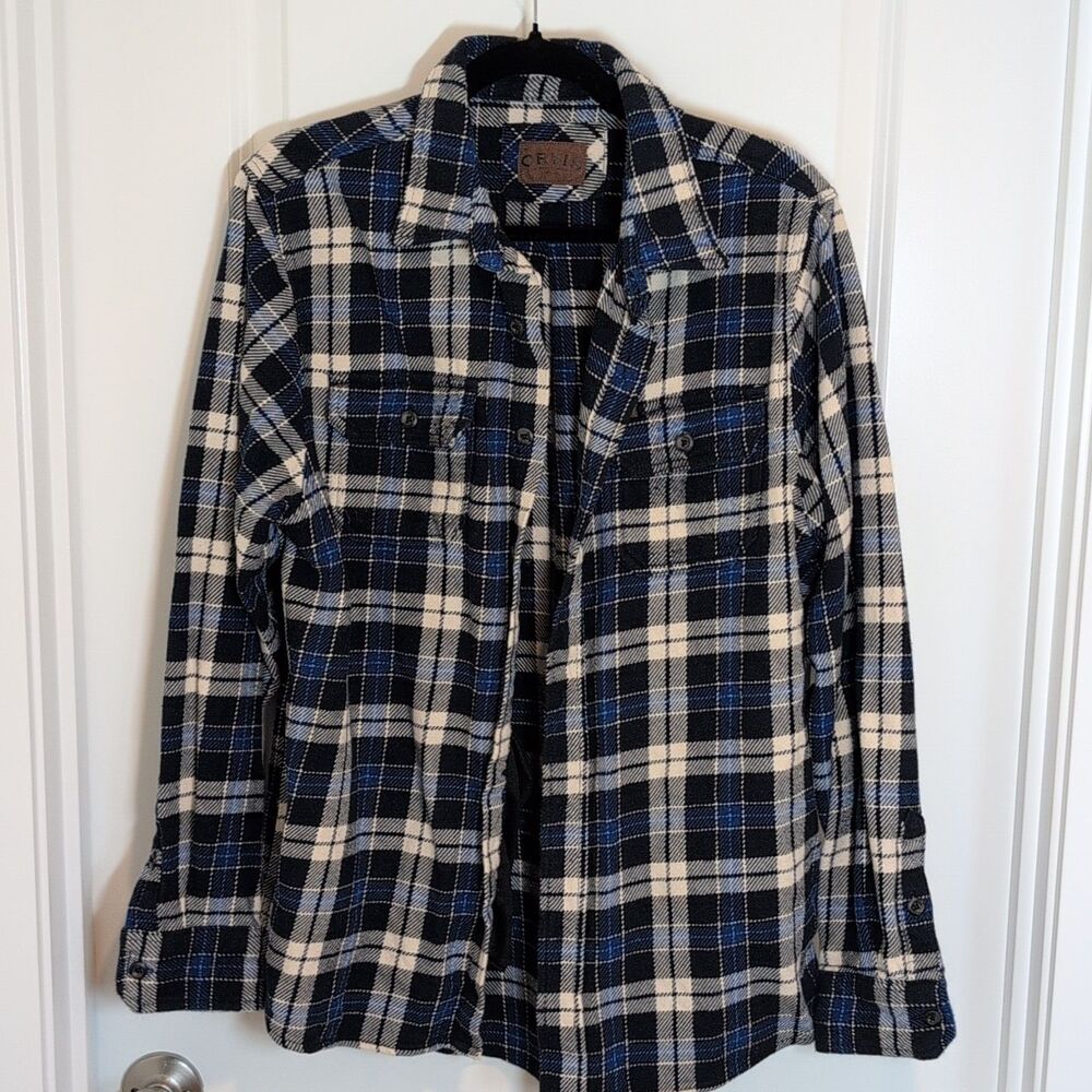 Orvis Blue Black White Plaid Flannel THICK HEAVY Cotton Shirt M Long Sleeve